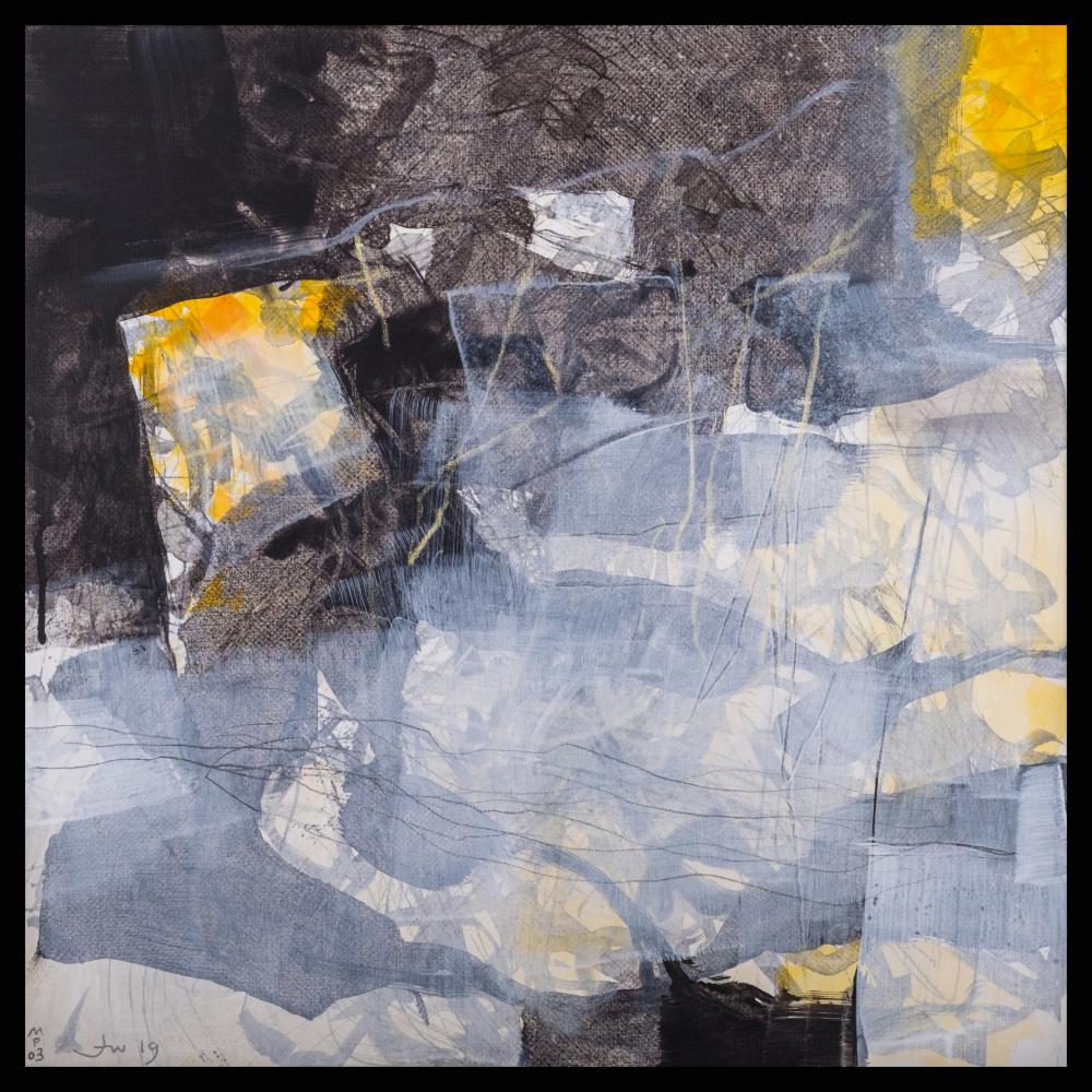 « Mémoire du présent » 3<br>acryl et graphite / toile<br>43 x 43 cm<br>Fr. 1'400.-